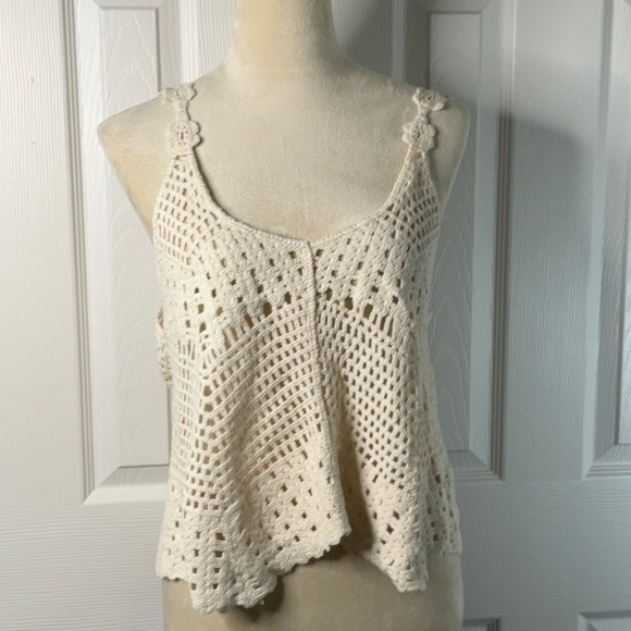 Rebellion Again - Crop Top Crotchet Open Knit Bohemian Ivory Size L - Picture 2 of 12